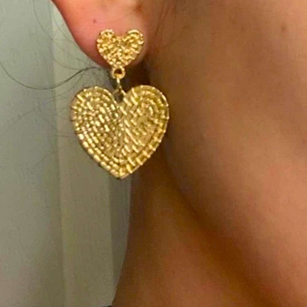 NWT Boutique Hearts of Gold Collection | Textured Heart Statement Earrings